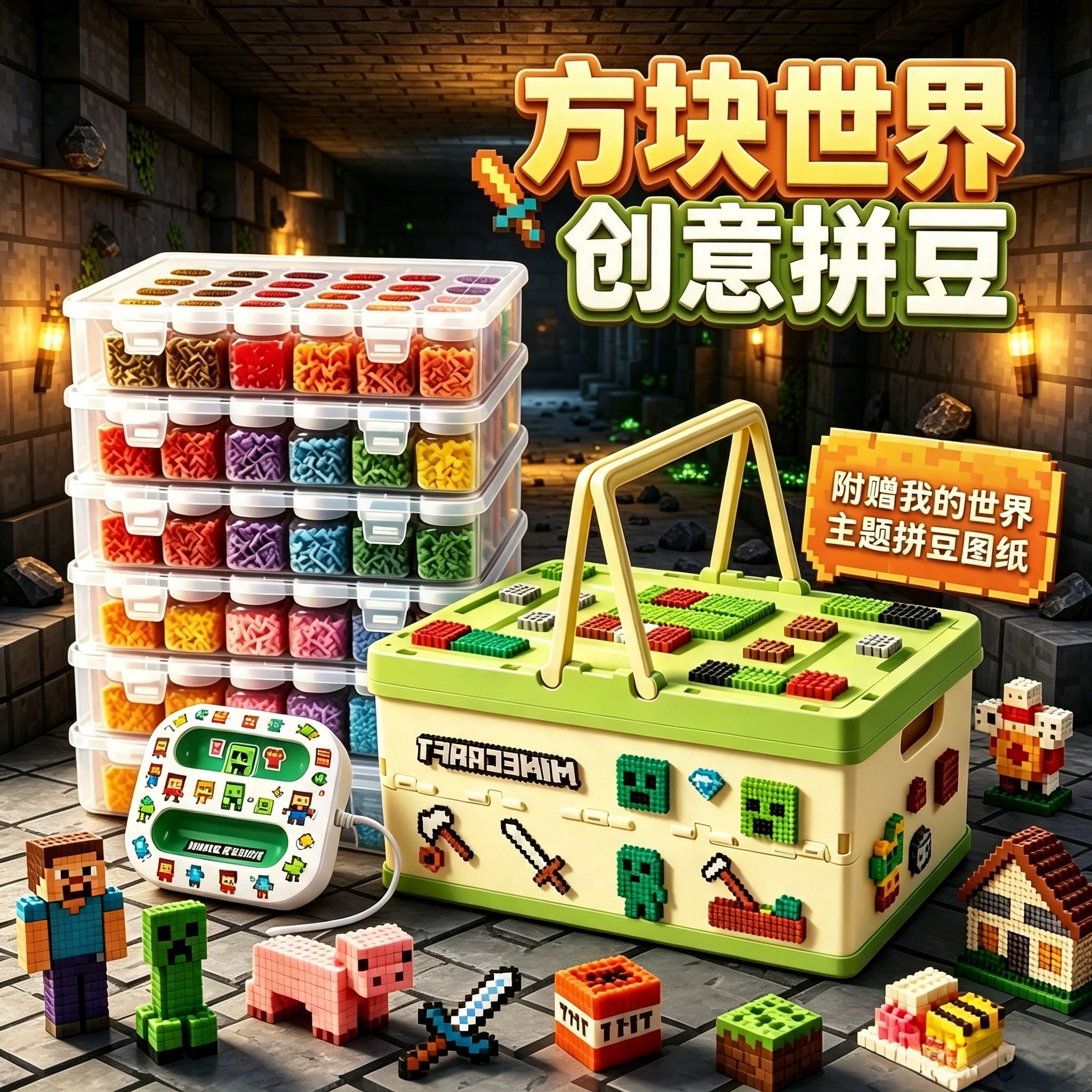 我的世界拼豆工具套装全套手工diy融合豆材料包mard补充包烫画机
