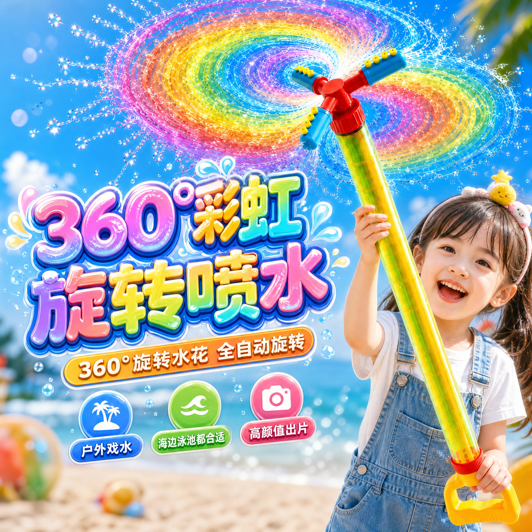 棒棒糖烟花水枪儿童高颜值洒水枪2026新款抽拉式散花水炮女孩玩具