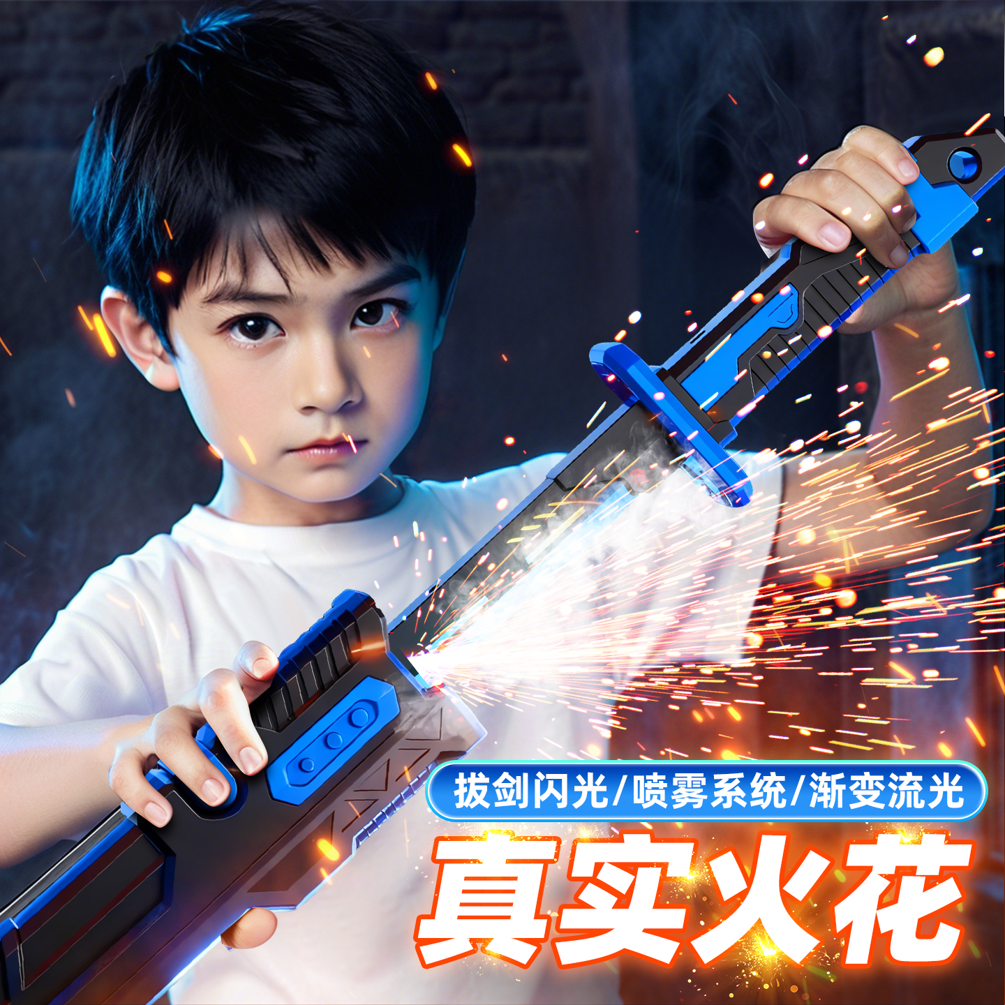 2025新款拔刀火花刀发光玩具激光剑儿童男孩子礼物闪光宝剑武士刀