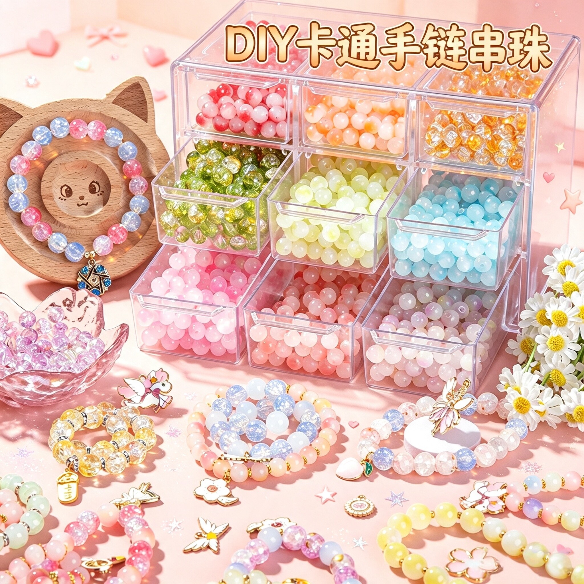 儿童串珠礼盒手工diy材料包全套自制首饰手链穿珠子女孩生日礼物8