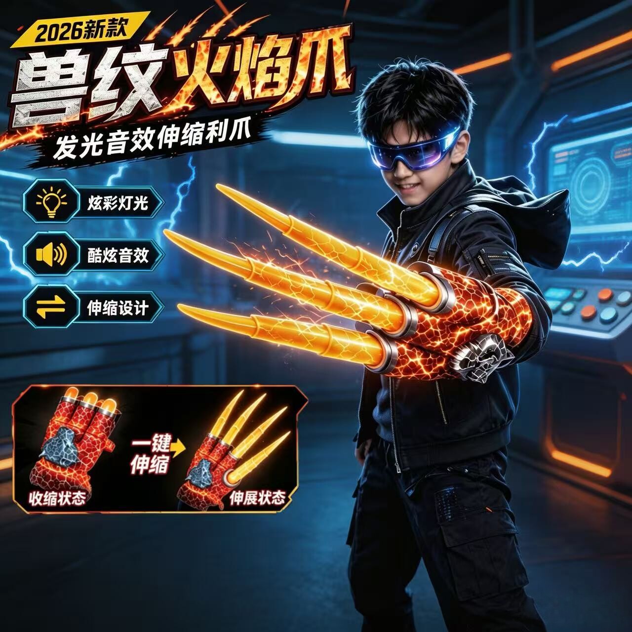 兽纹火焰爪可伸缩发光玩具图片