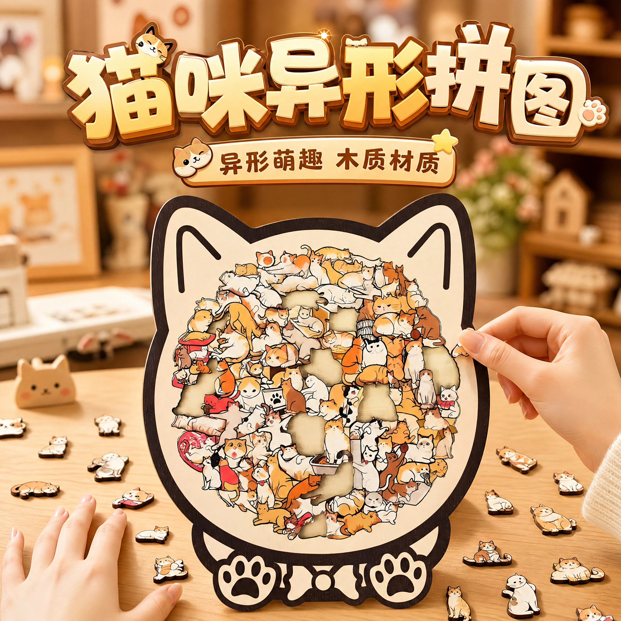猫咪叠叠乐拼图趣猫集木质拼搭图片