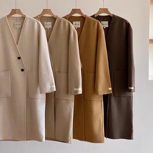 雪绒花双面手缝羊毛大衣V领韩系显瘦气质 005