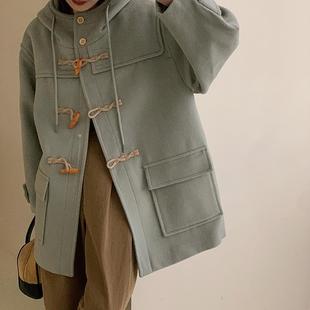 同级生全澳毛羊毛缝制连帽学院风大衣短款 014 oversize