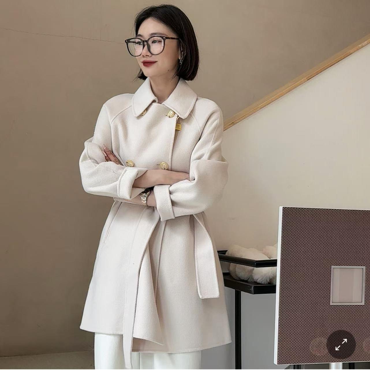 淑女款双面手缝羊毛双排扣中长A版腰带大衣甜美知性 018