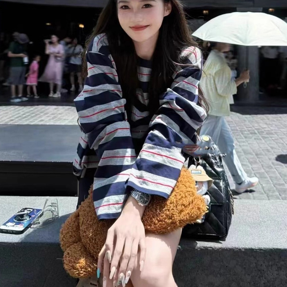 韩系chic别致上衣高街复古条纹