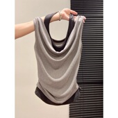 南油系列清货 T恤女收腰显瘦露肩上衣 假两件拼接挂脖一字肩短袖