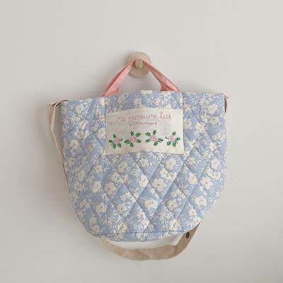 韩国ins新款刺绣帆布手拎斜挎包女大容量水桶型妈咪包