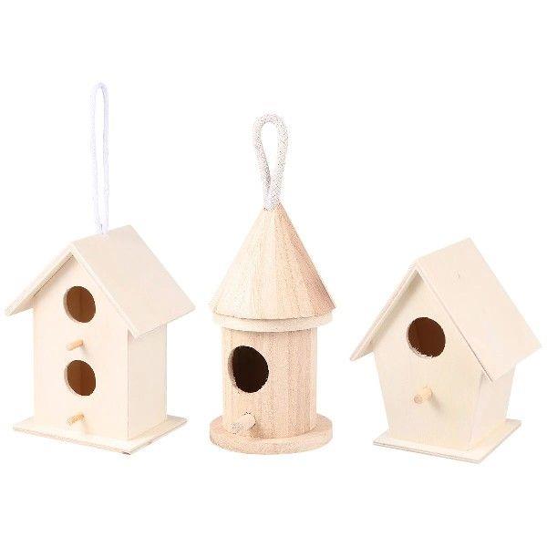 5 pcs Wooden Bird Nest Ornaments Unfinished Houses Beige