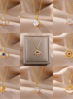 Evil Eye Sun Necklace for Women Gold Color Chains Stainless