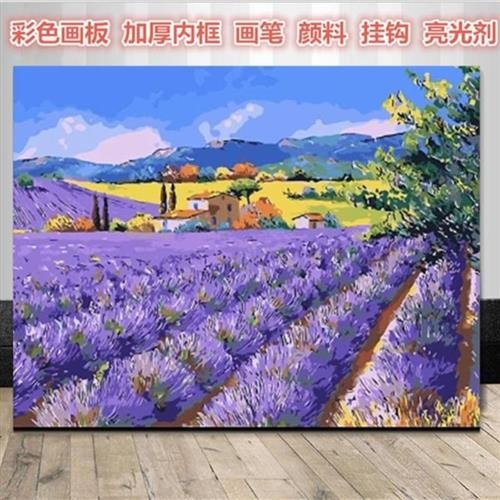 彩色厚框diy数字油画花卉大画风景薰衣草s田园美景
