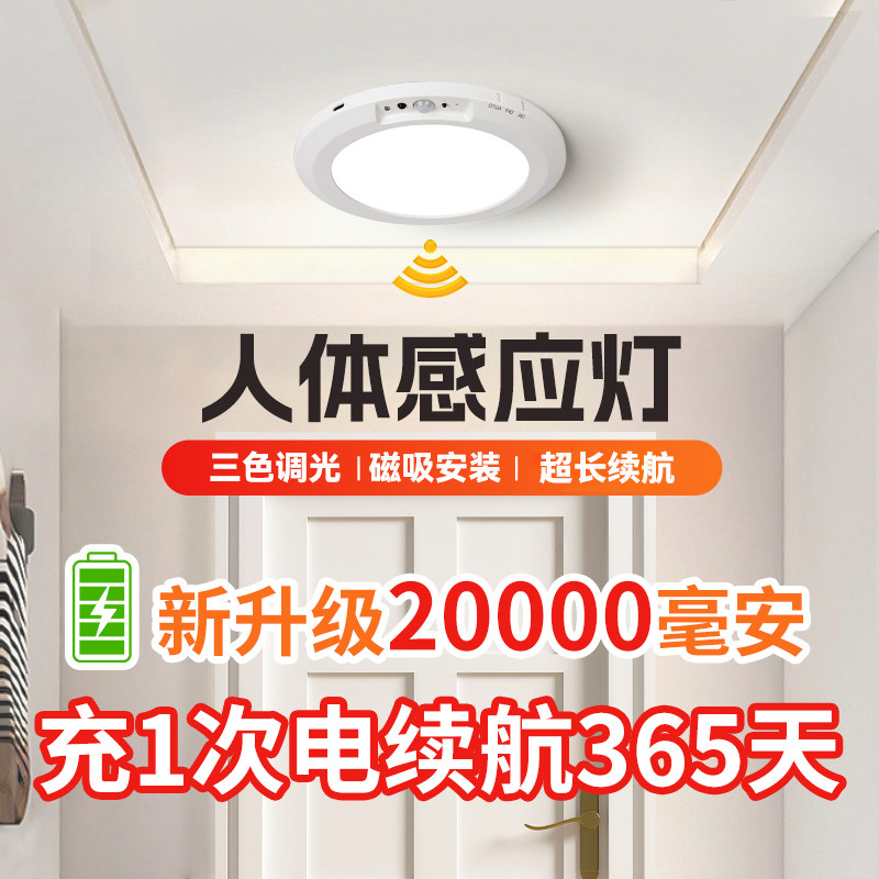 人体感应灯入户门磁吸充电免布线吸顶灯进门口人来开门即亮可调光