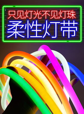 发光软灯管柔性灯带led霓虹12v360度发光灯条diy彩色防水导光灯管220v氛围户外灯光改造圆形招牌侧发光冷光灯