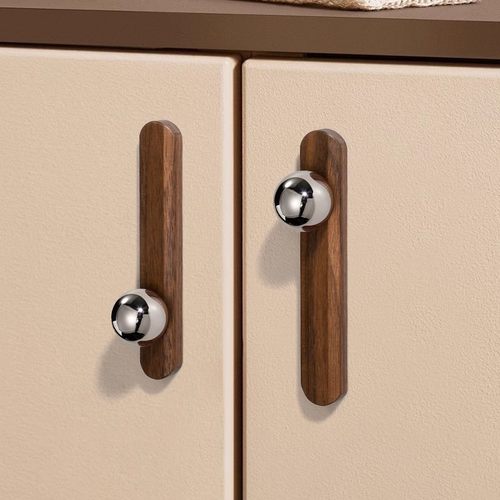 胡桃木柜门拉手现代简约高档衣柜门把手轻奢原木圆形抽屉橱柜手柄