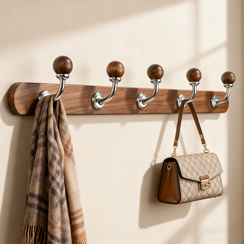 黑胡桃木新中式挂衣钩进门玄关试衣间墙上壁挂入户门帽子衣服挂钩