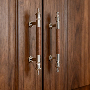 胡桃木法式黄铜拉手新中式中古风衣柜门橱柜抽屉把手亮银长拉手