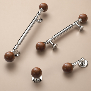 新中式拉手法式银色中古风衣柜门把手鞋柜抽屉胡桃木黄铜长拉手