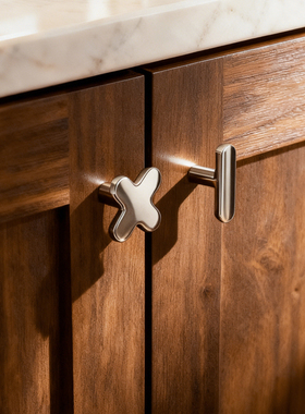 加减乘除法式极简拉手中古风橱柜门衣柜抽屉新中式轻奢亮银色把手