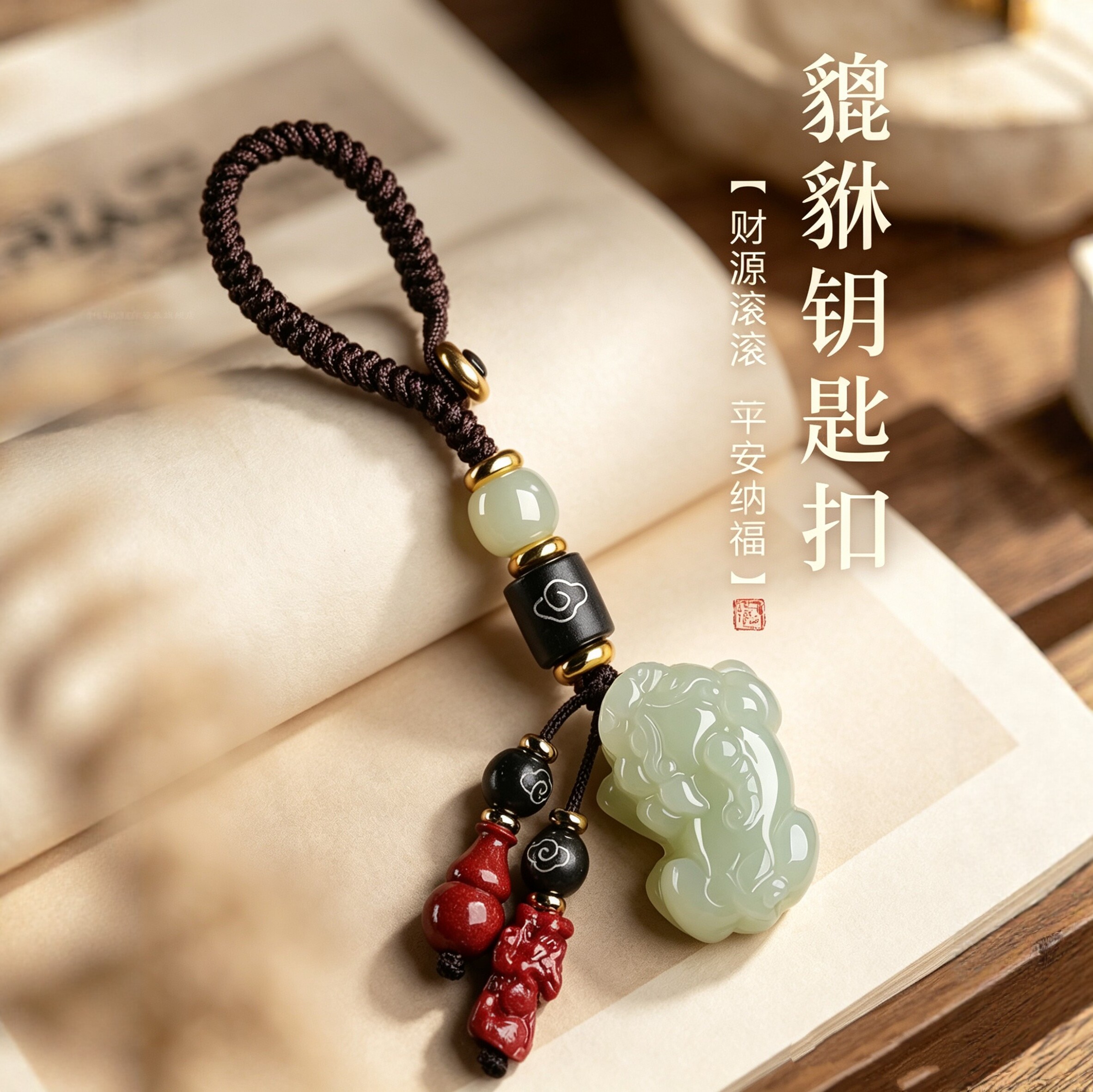 若慕和田玉貔貅小众设计钥匙扣