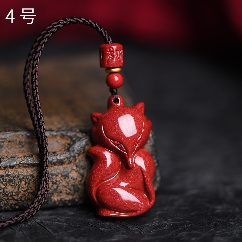 Mặt dây chuyền nam đá hắc diệu thạch cửu vĩ hồ ly chu sa đá thô thiên nhiên dây chuyền cửa hàng flagship chính hãng nữ hồ ly