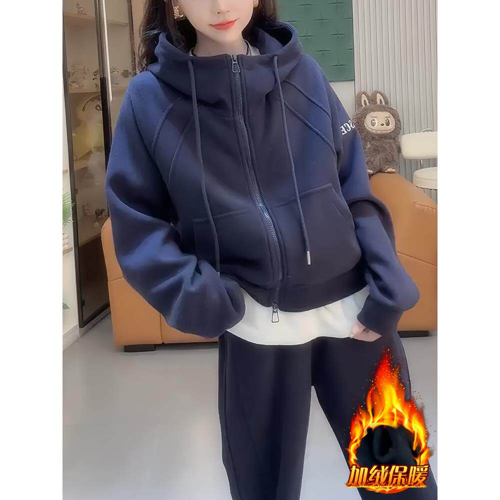 JOYIASS加绒加厚套装女2025年秋冬新款网红减龄运动卫衣宽松阔腿
