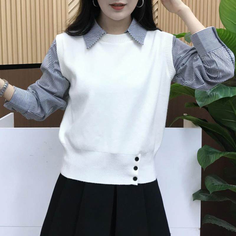 JOYIASS时尚秀气假两件毛衣针织衫女2025秋季新款小个子休闲百搭