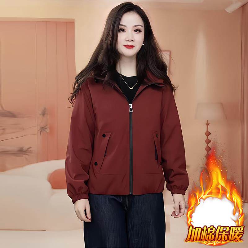 JOYIASS连帽加绒外套女2025秋冬新款中年妈妈装宽松短款减龄加厚