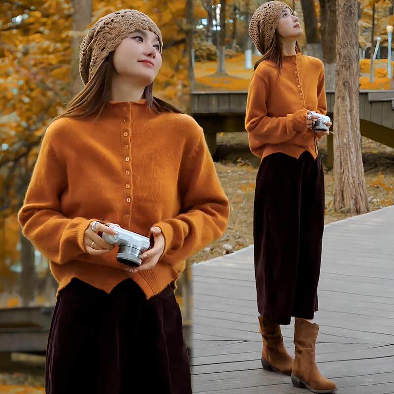 JOYIASS欧货日常搭配冬季一整套女装2025新款单排扣针织毛衣七分