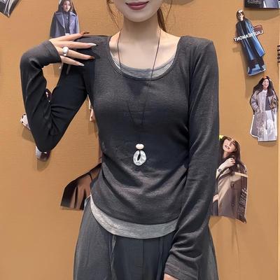 JOYIASS潮流休闲假两件长袖T恤女装2025秋季新款网红爆款洋气上衣