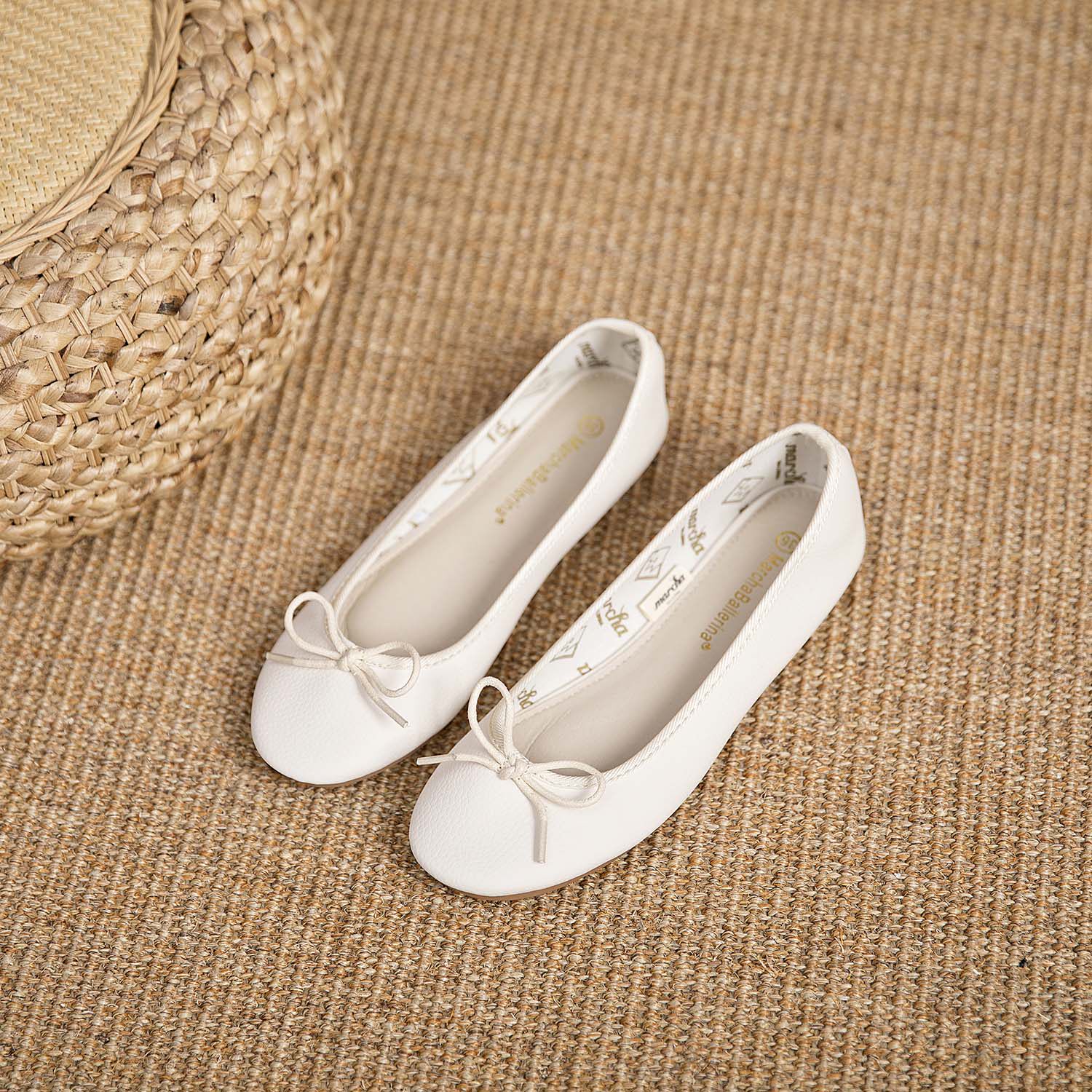 MARCHA 발레 활 여성 신발 플랫 슈즈 미색 보트 신발 편안하고 부드러운 얕은 입 통근 신발 프랑스 스타일