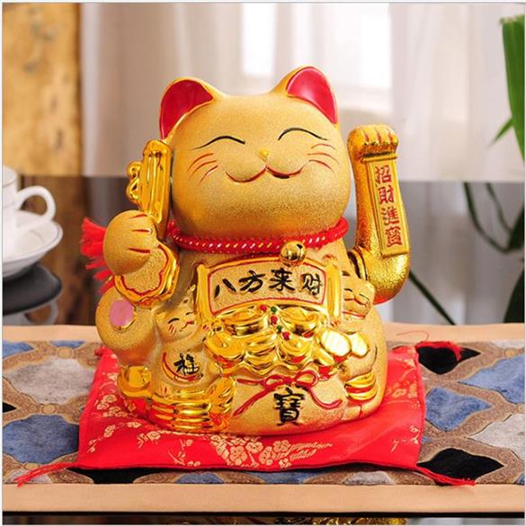 2021金k色电动招手摇手招财猫发财猫陶瓷摆件 开业公司前台收银台