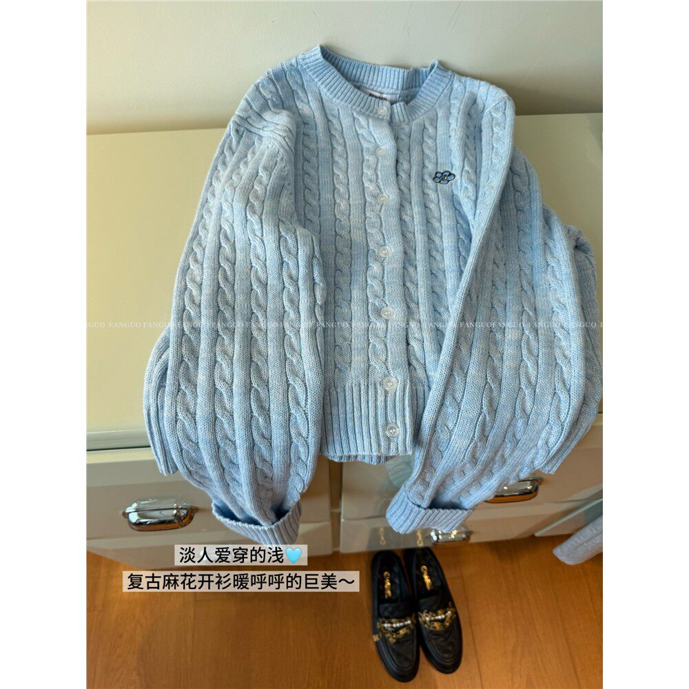 韩国原厂！美爆！REIN* 100%棉线 小花刺绣杂色麻花毛衣开衫包邮