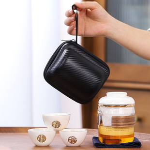 德化白瓷旅行茶具套装快客杯一壶三杯简约家用陶瓷功夫茶具伴手礼