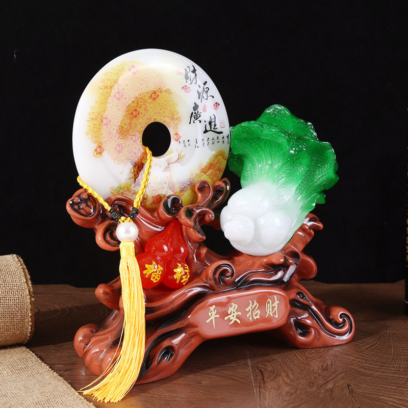 现代中式家居装饰摆件树脂工艺品仿玉白菜客厅电视柜新房乔迁礼物