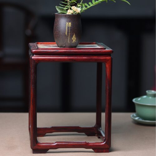 红酸枝云石长方底座 盆景玉器古玩佛像底座 红木工艺品木雕摆件