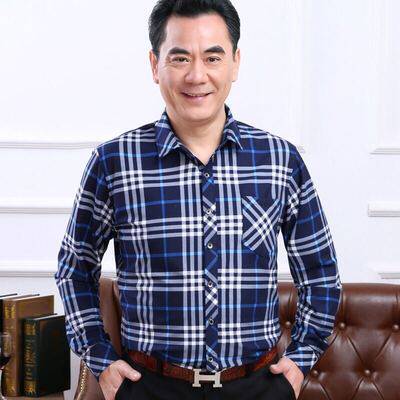 中老年男式全棉衬衫夏天薄款爸爸衬衫