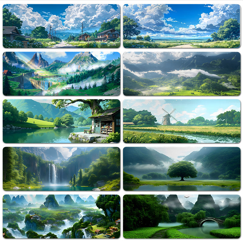 绿色护眼ins风景鼠标垫超大号2025新款电脑垫子键盘桌垫办公定制