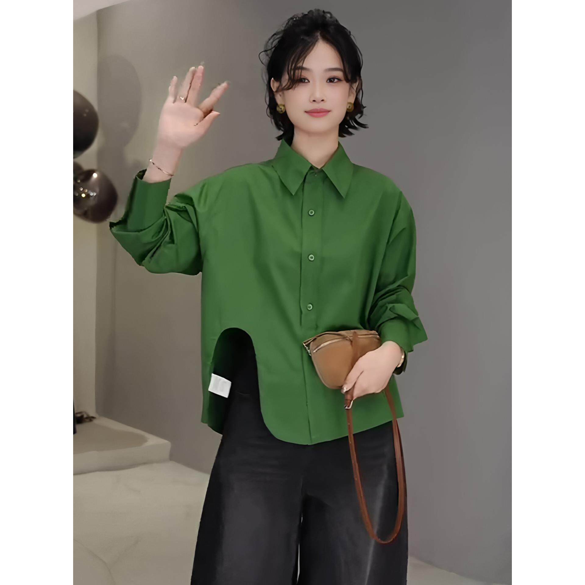 JOYIASS不规则Polo领女式长袖衬衫2025新款春秋高端易上手奢华减