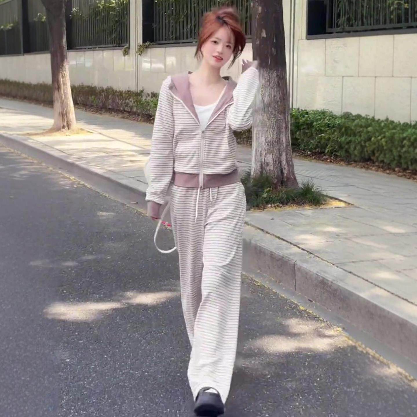 JOYIASS韩系条纹连帽秋季套装女2025新款爆款高级感巨好看减龄穿