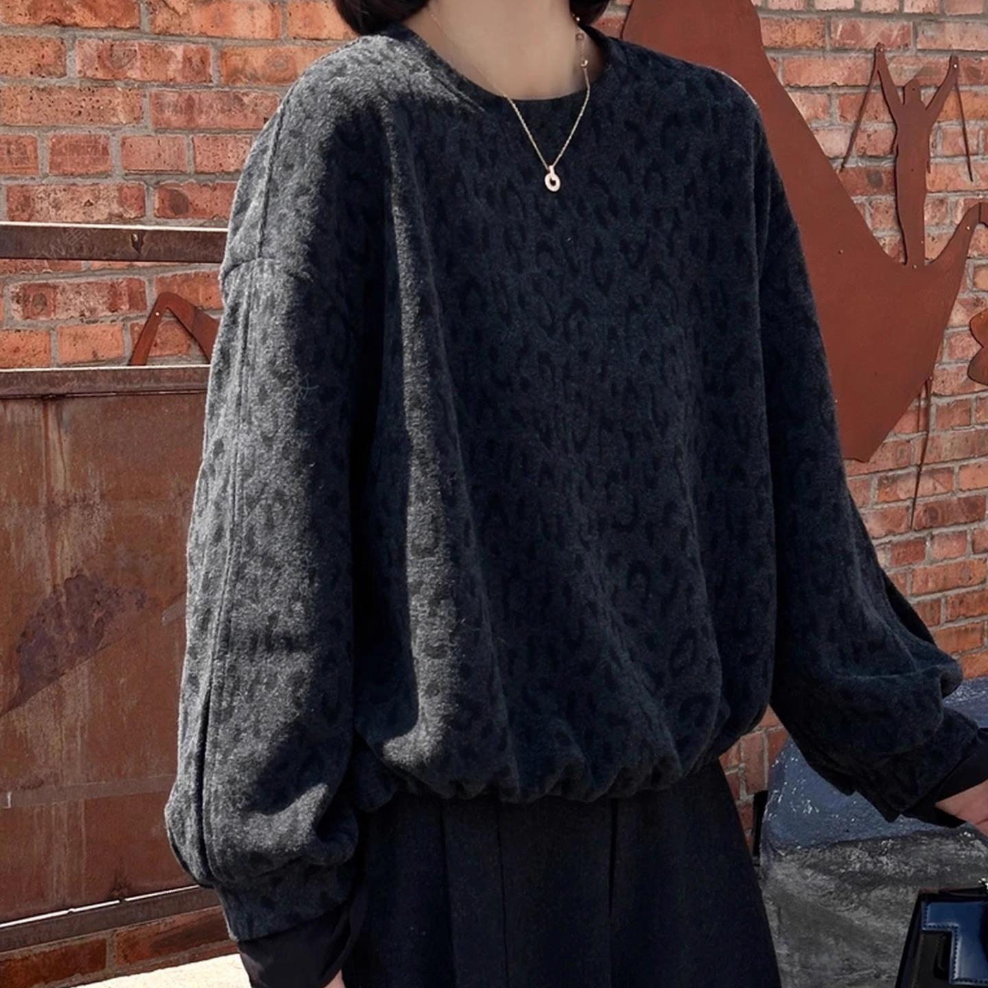 JOYIASS美式复古豹纹圆领卫衣女款2025新款秋冬季爆款时尚洋气慵