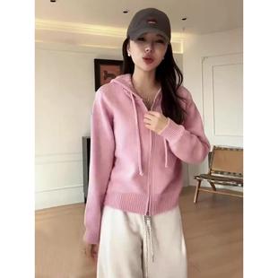 JOYIASS连帽拉炼毛衣开衫女2025新款秋冬季可外穿内搭高级感钩花