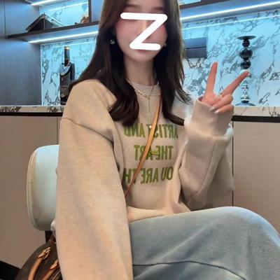 JOYIASS圆领印花加绒加厚卫衣女款2025新款秋冬季爆款时尚洋气慵