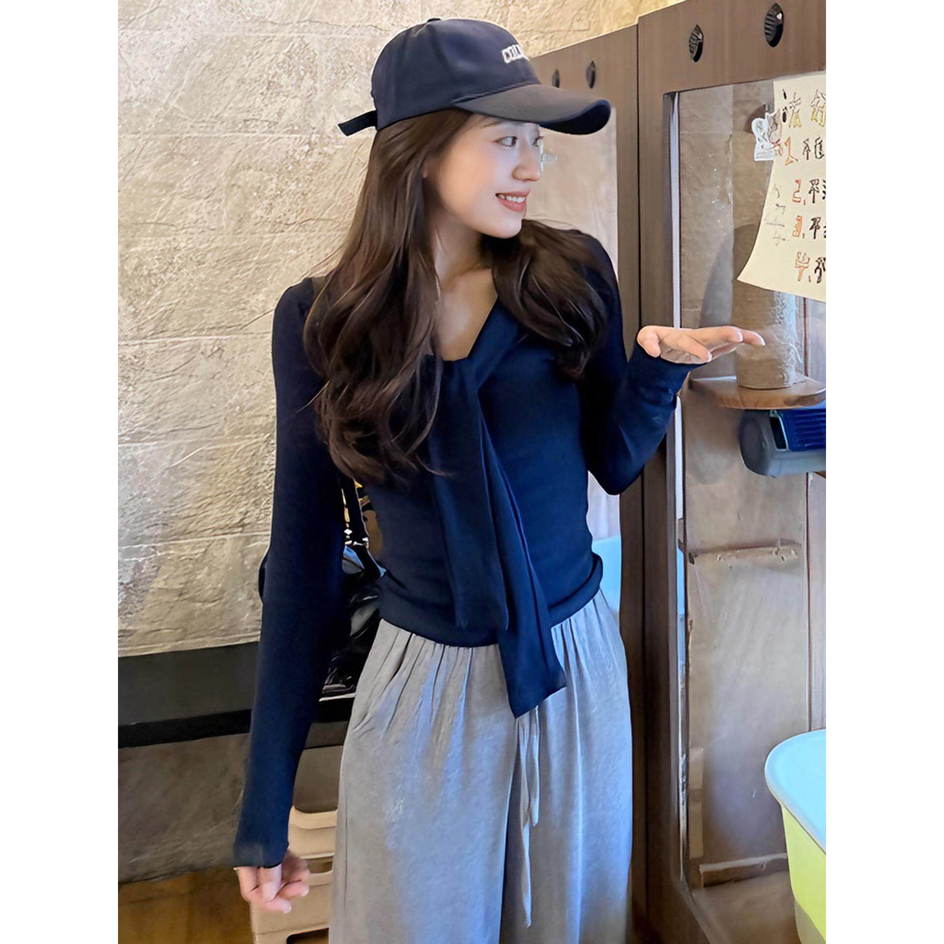 JOYIASS早秋气质披肩长袖t恤女士2025新款春秋季内搭打底衫独特漂