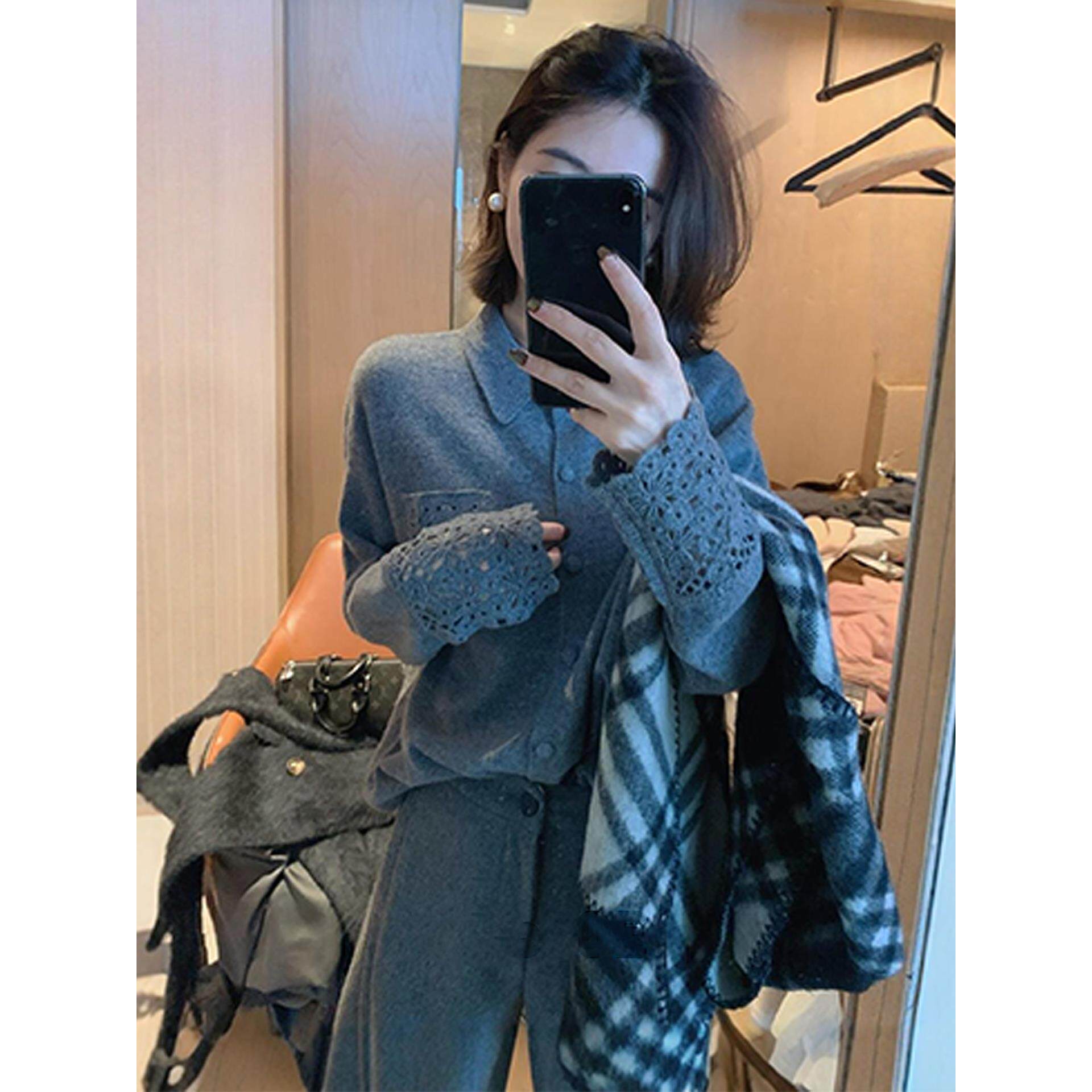 JOYIASS法式钩花镂空长袖针织开衫女2025新款秋季穿搭设计感独特