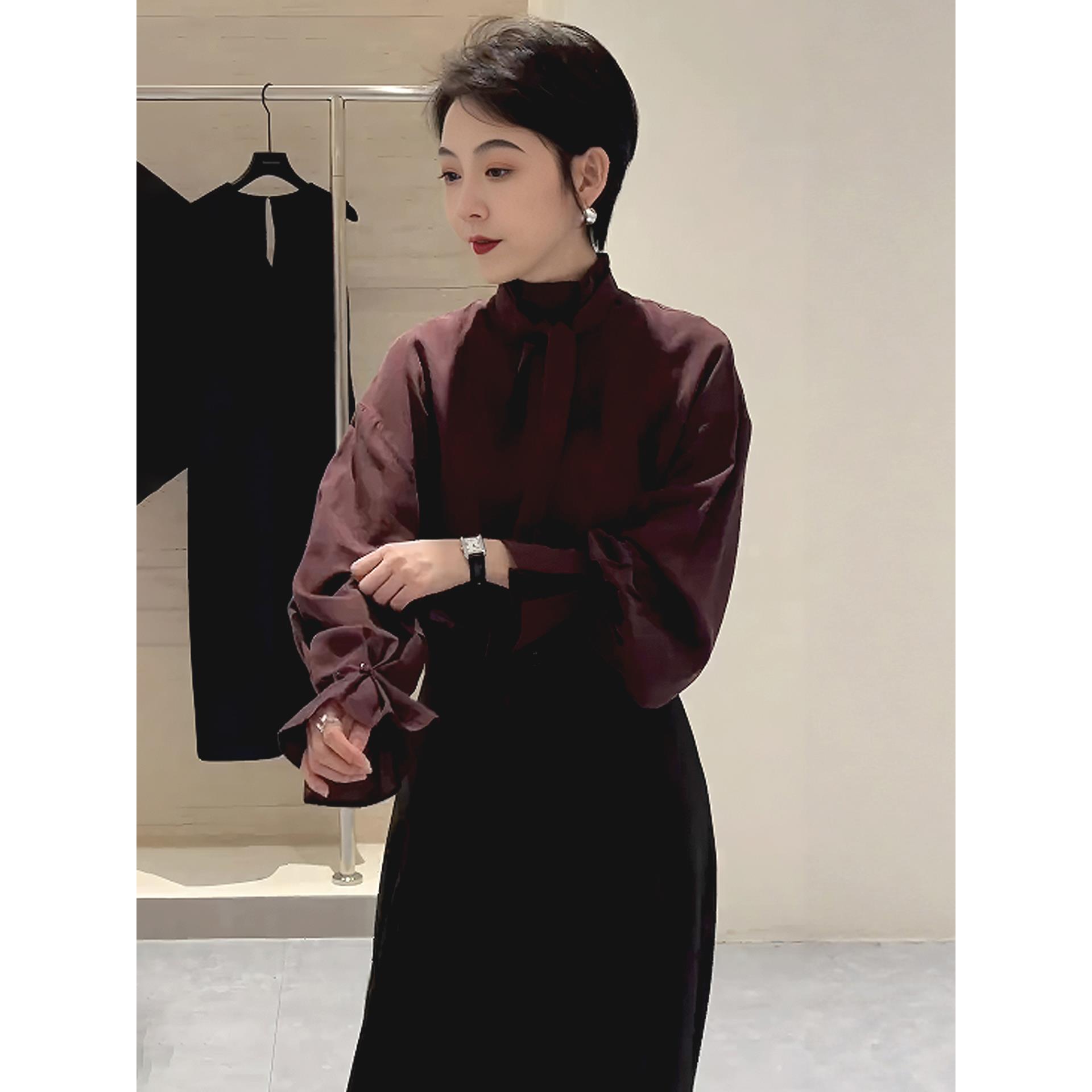 JOYIASS法式立领飘带长袖衬衫女款2025新款春秋季轻奢高级感减龄