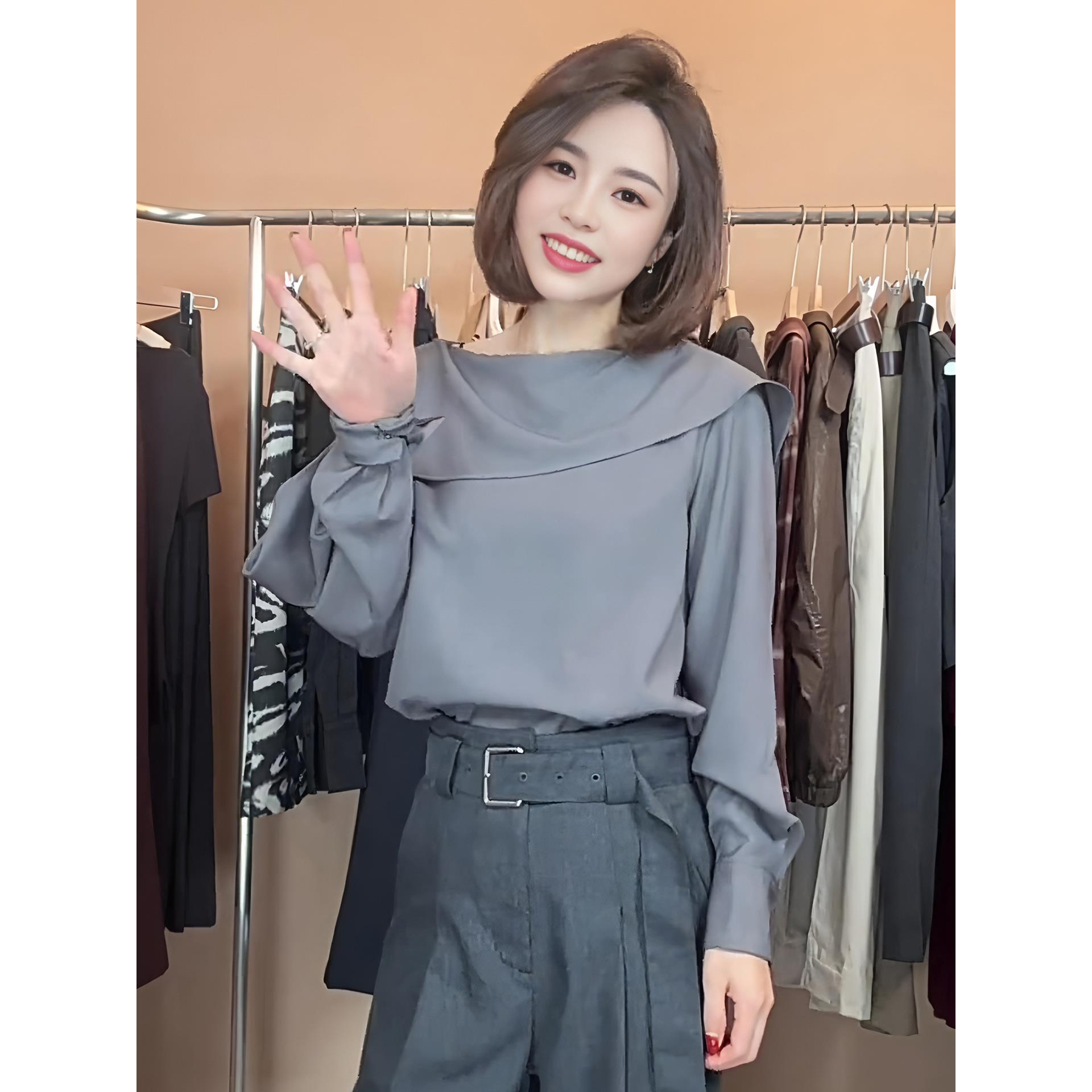 JOYIASS法式荷叶领拼接长袖衬衫女款2025新款秋季高级感轻奢减龄