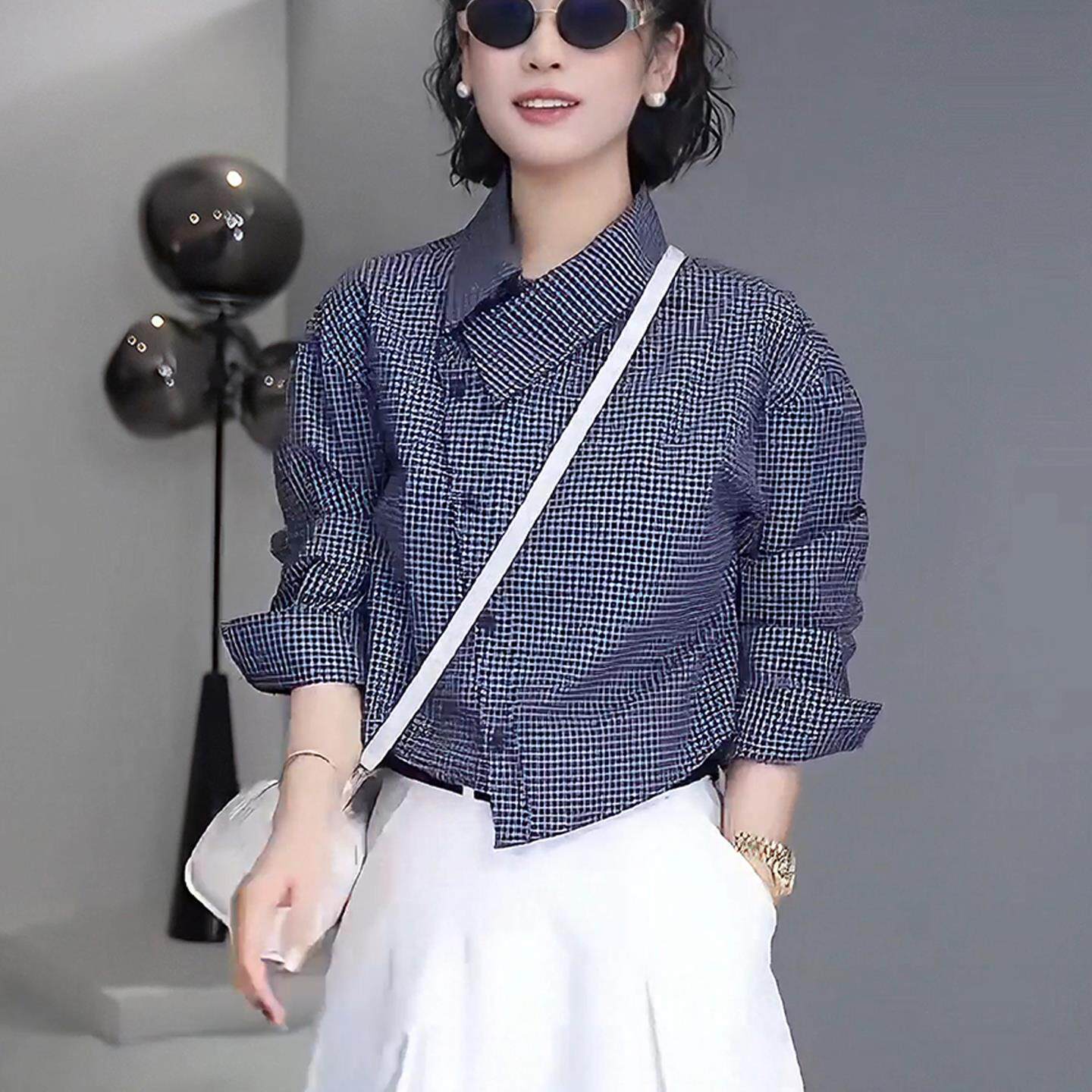 JOYIASS小个子法式长袖格子衬衫女2025新款秋季衬衫轻奢高级感不