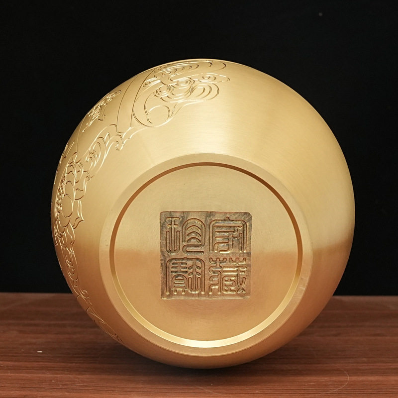 百福缸纯黄铜供杯佛前财神菩萨仙家贡杯黄铜米缸水缸厂家
