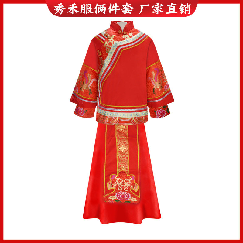 厂家唐装禾服殡葬用品老人冲喜送老衣旗袍中式礼服寿衣秀禾服