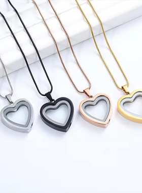 百年家事殡葬厂家不锈钢心形玻璃骨灰吊坠 纪念亲人宠物遗骨毛发